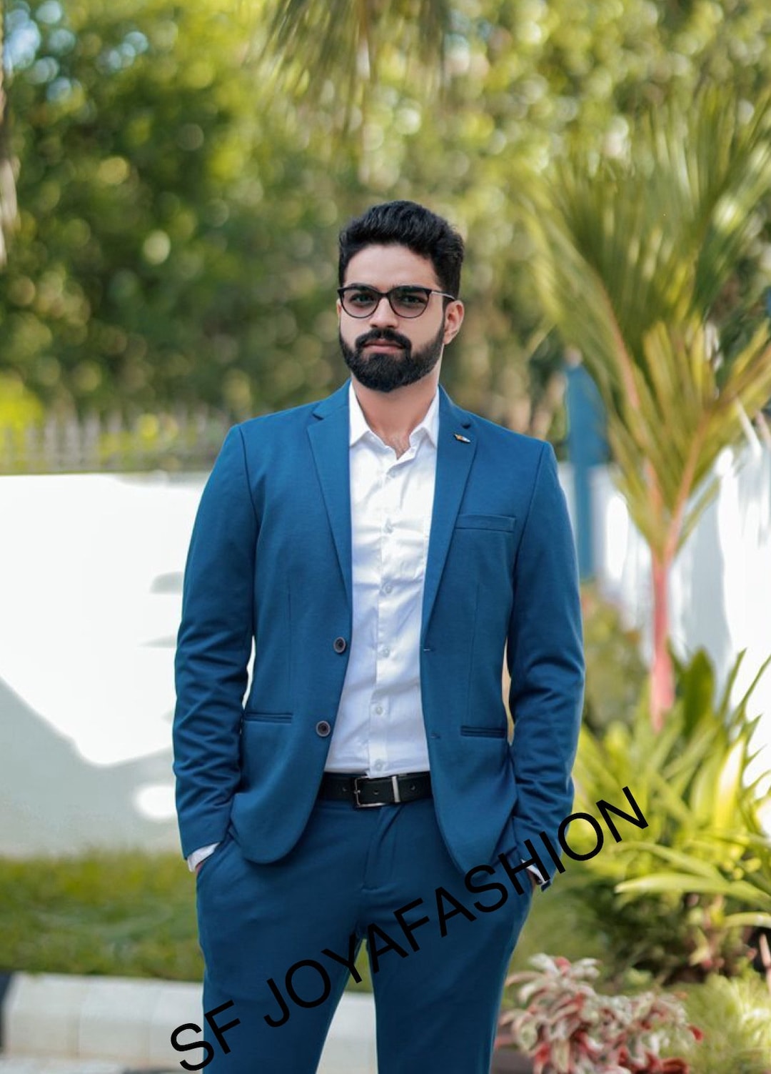 Men's Blue Green Suit: 2-piece Wedding Groom Wear
