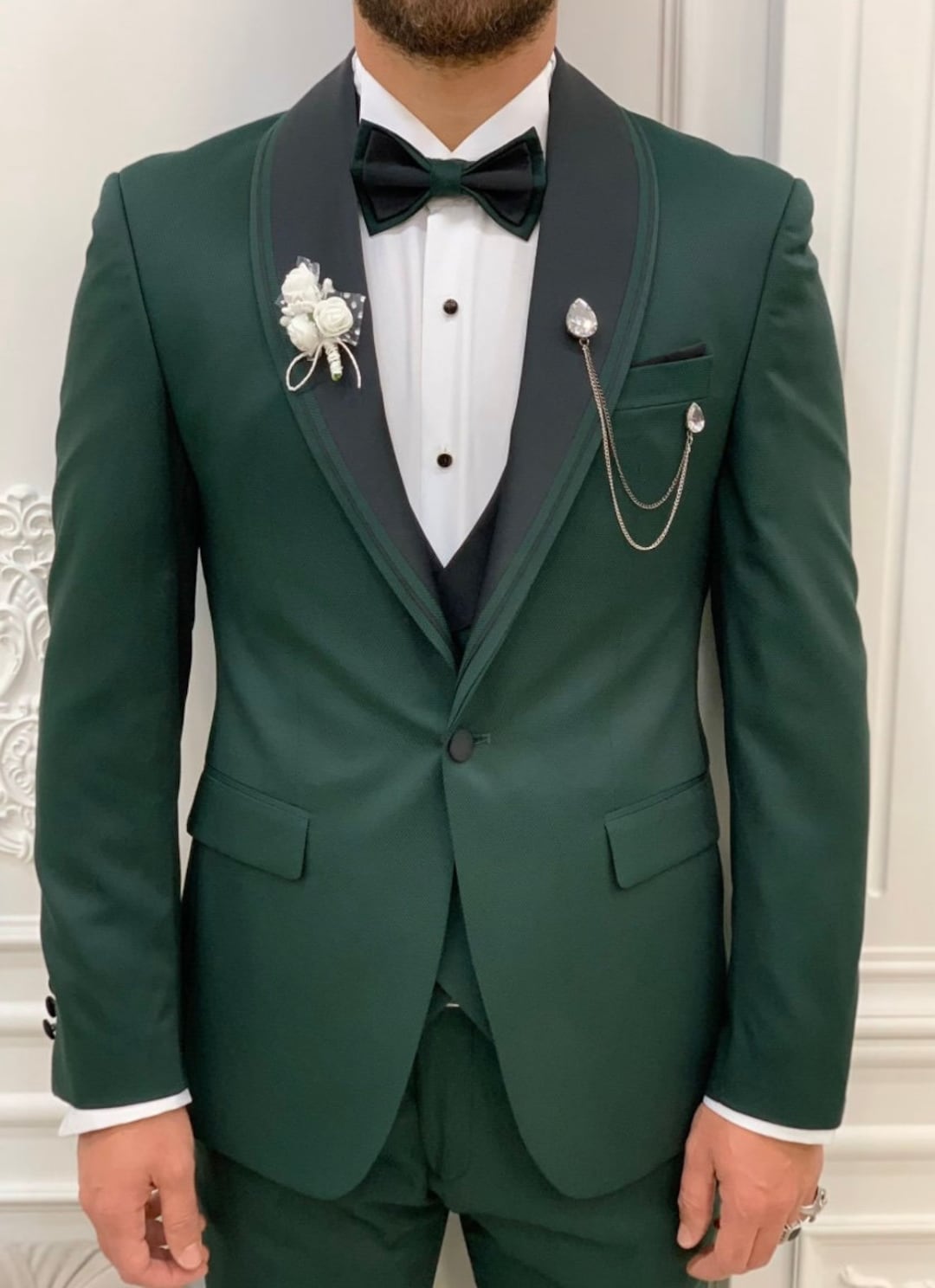 Men Green Suits Wedding Suit Grooms Wear Suit 3 Piece Suit One Etsy