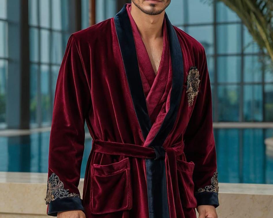 Men's Burgundy Velvet Robe, Shawl Lapel, Event Wear - Etsy