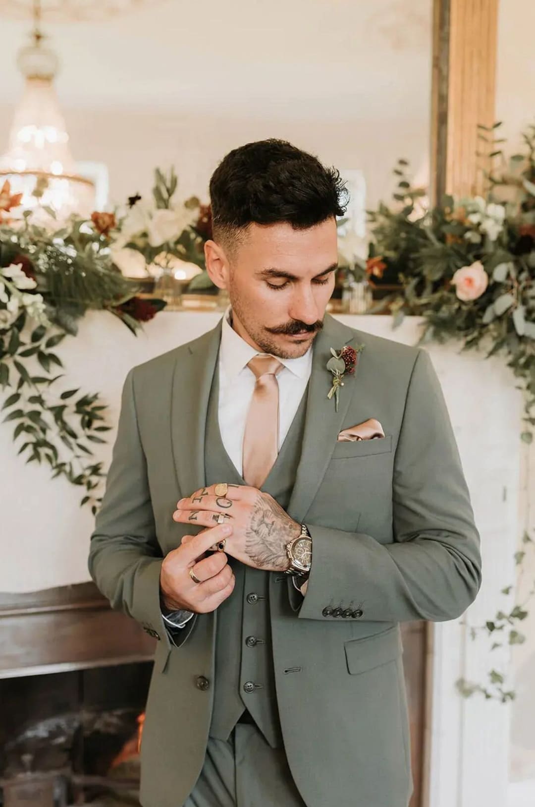 Mint Green Men's Piece Suit: Viscose Wedding Groom Wear