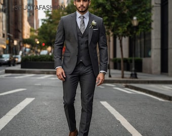 black dress shoes with grey suit Men's Charcoal Slim Fit 3-Piece Suit: TR Viscose Ensemble Wholesale A-Line High Waisted Bromborough Warehouse - Out of Stock Color:BLACK MULTI authoritative look