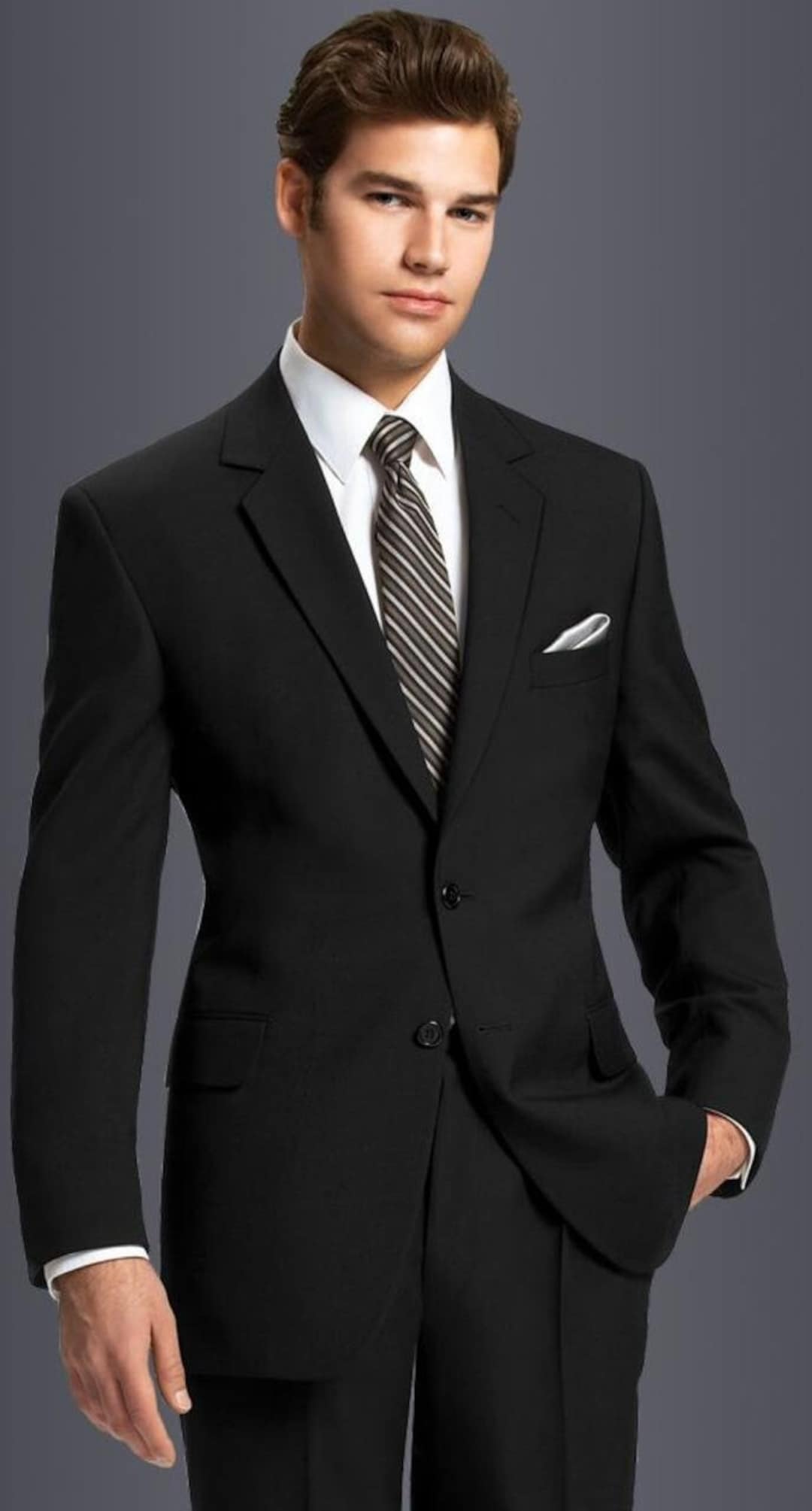 Traje negro de dos piezas para hombre: Traje de novio de boda de