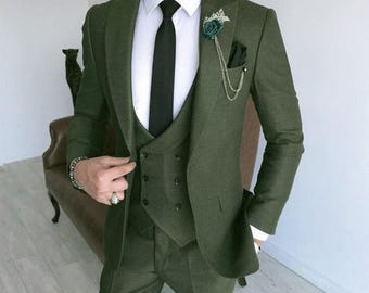 Green 3-Piece Suit: Men's Wedding Groom Dinner Suit