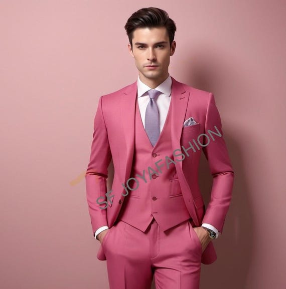 Men's Hot Pink 3-piece Suit: Vintage Style Wedding Groom Suit