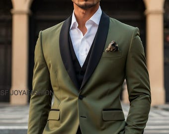 Olive Green Tuxedo Suit: Men's 2-Piece Wedding Suit