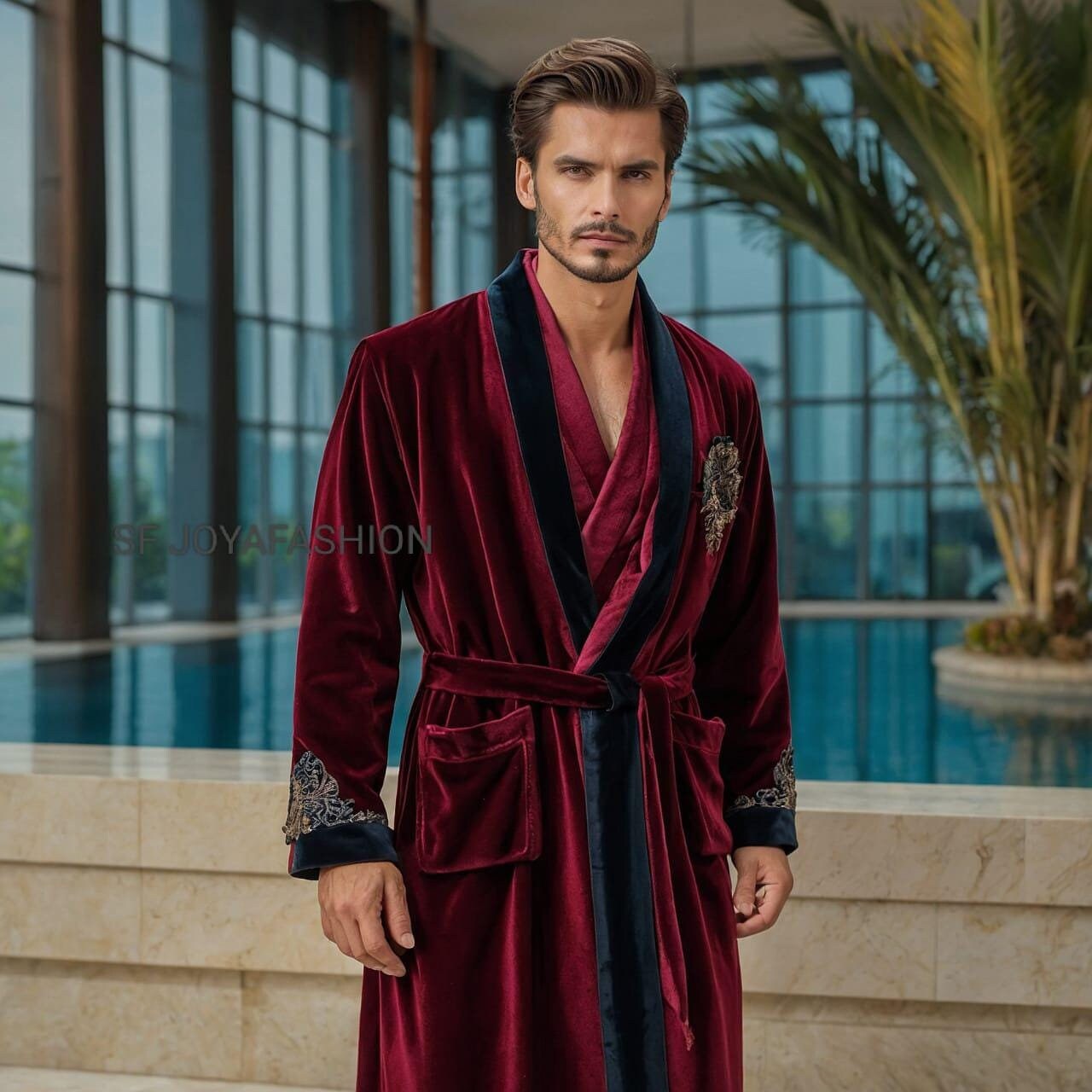 Men's Burgundy Velvet Robe, Shawl Lapel, Event Wear - Etsy