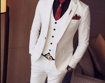 Men's White Suit  Wedding Suit Grooms Wear Suit 3 Piece Suit One Button Event Party Wear Suit For Men Dinner suit New arrival 3 piece suit.