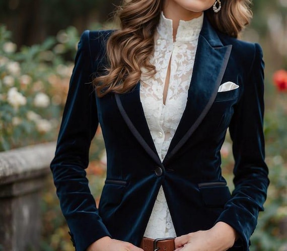 navy blue dress jacket womens Classic Navy Silk Blazer | Women's Occasion Jacket