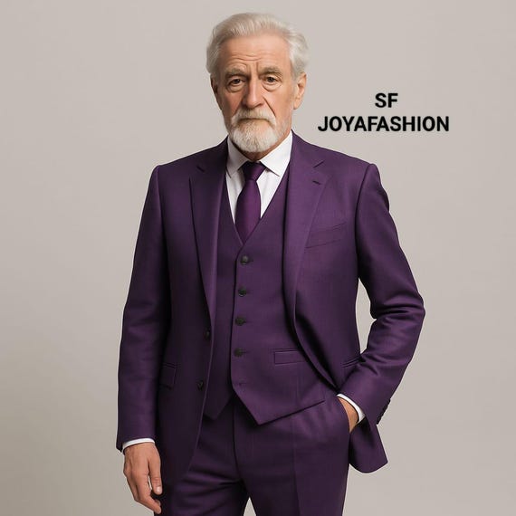 メンズ ディープパープル 3ピーススーツ：モダンフィット ブレザー