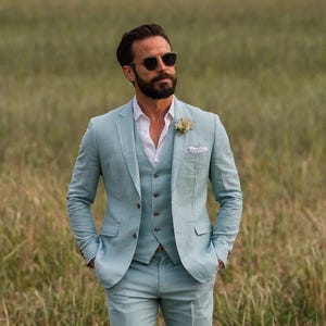 Light blue Best Men's Linen 2-Piece Suits for Summer Weddings – Lightweight, Breathable, and Stylish Formalwear,