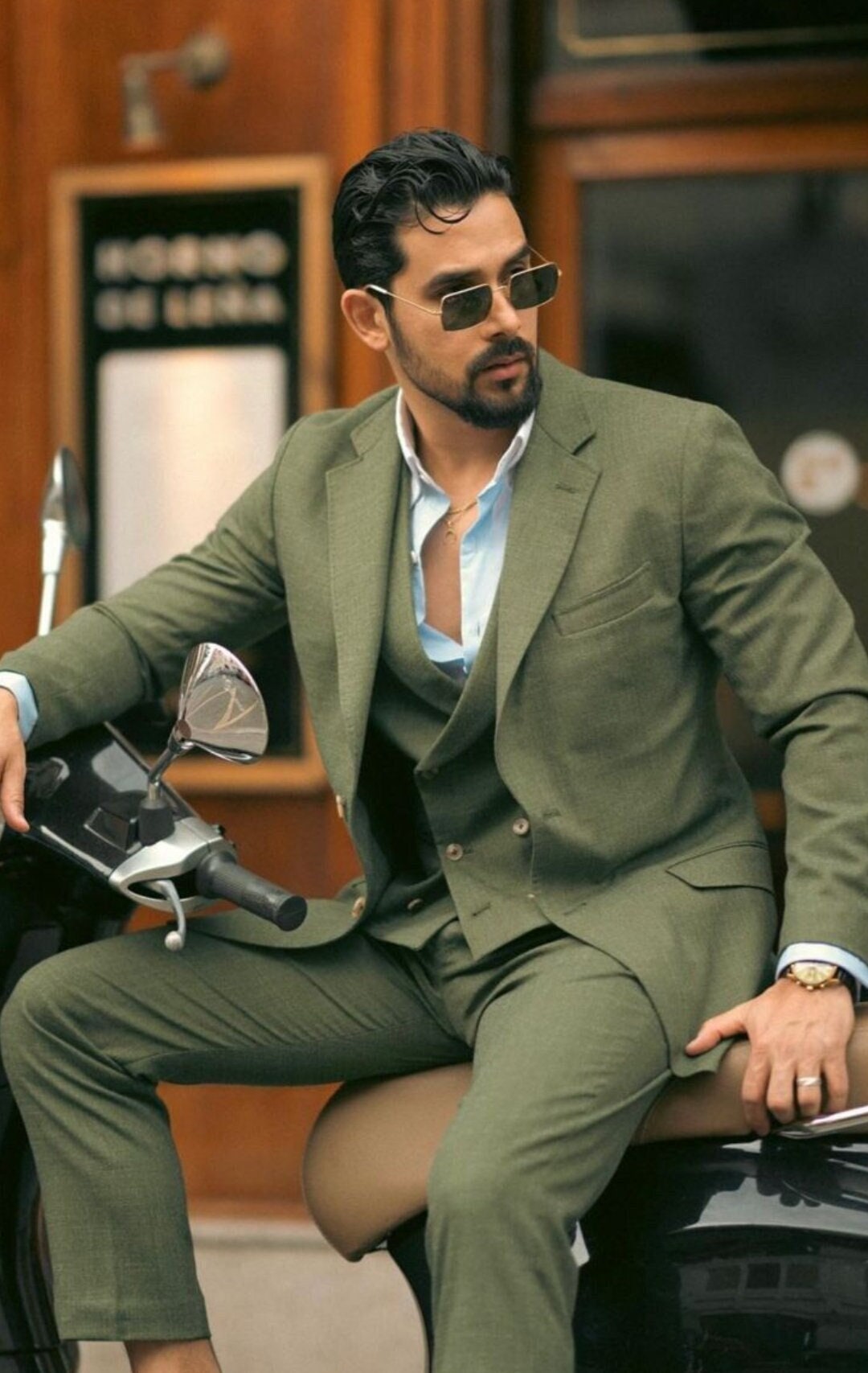 Mens olive green suit jacket sales