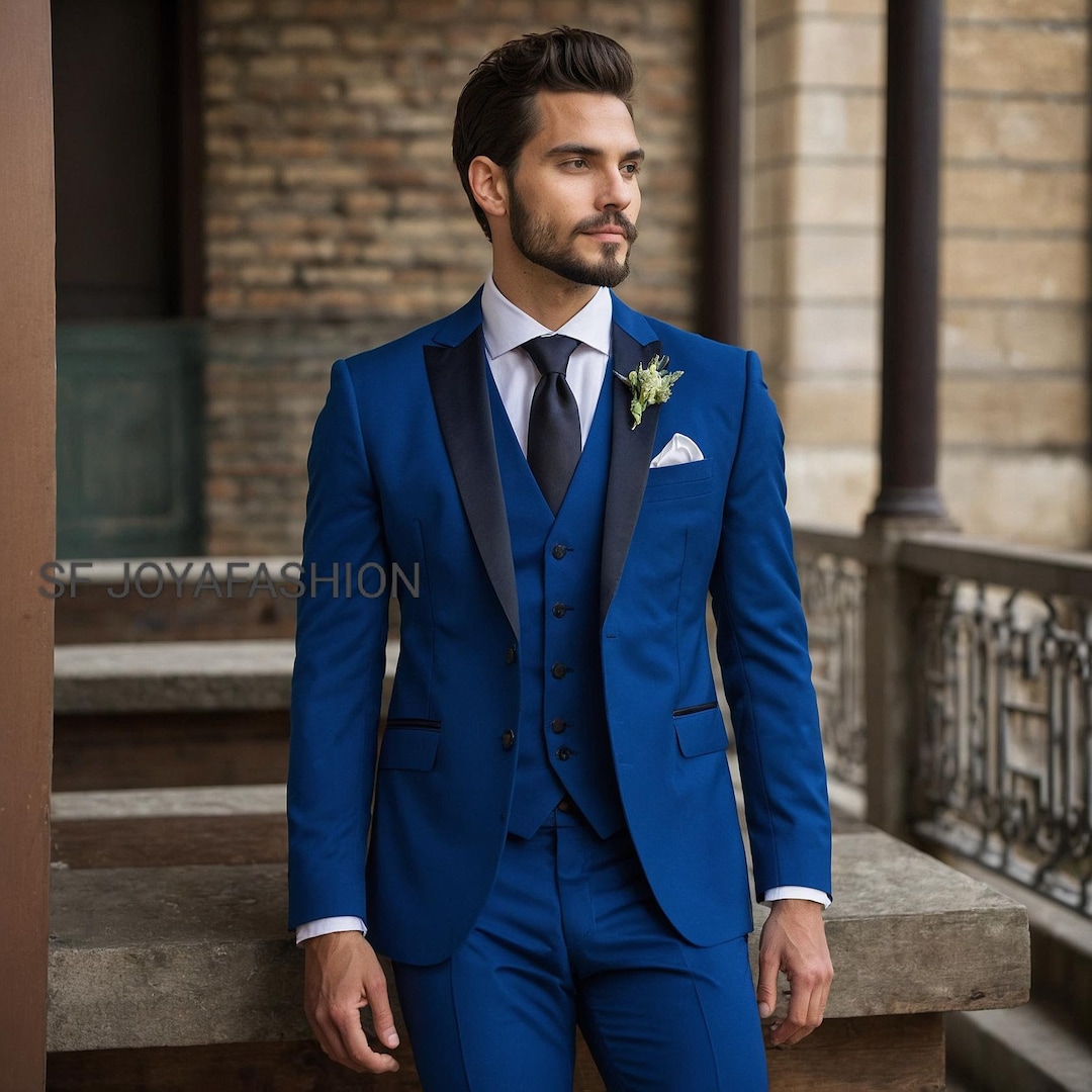 Royal Blue Men's 3-piece Suit: Wedding Groom Wear