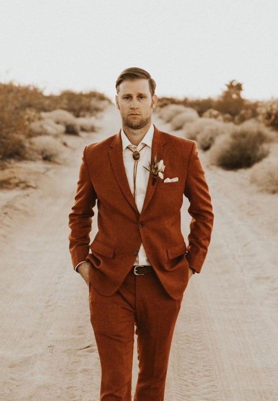 Terracotta Men's Suit: Slim Fit 2-piece Wedding Groom Suit - Etsy