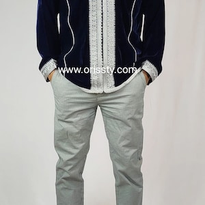 Donker blauw Fluwelen Cardigan , Marokkaanse Jabador voor mannen, Marokkaanse fluwelen jas, vintage traditionele blazers, Marokkanse kleding