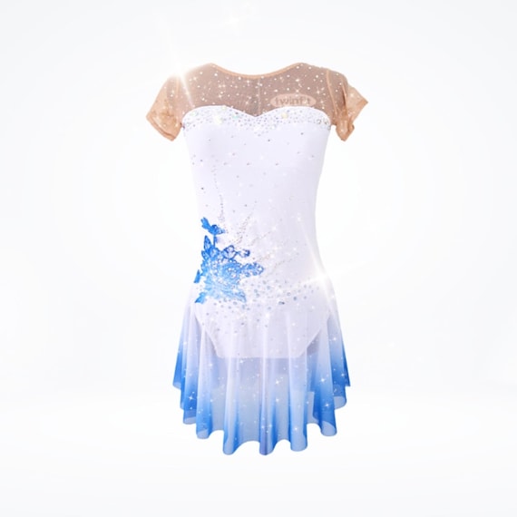 Ombre Ice Skating Dress, White to Azure Blue, Rhinestone Appliques - Etsy