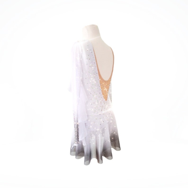 NEW Ombre figure skating dress, white ice skating dress, white figure skating dress, custom ice skate costume, white ice skating leotard image 4