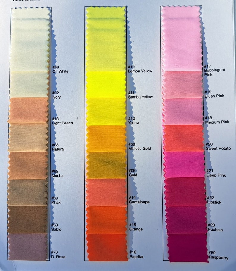 Sample of the colors that you can choose for your dress.Second sheet