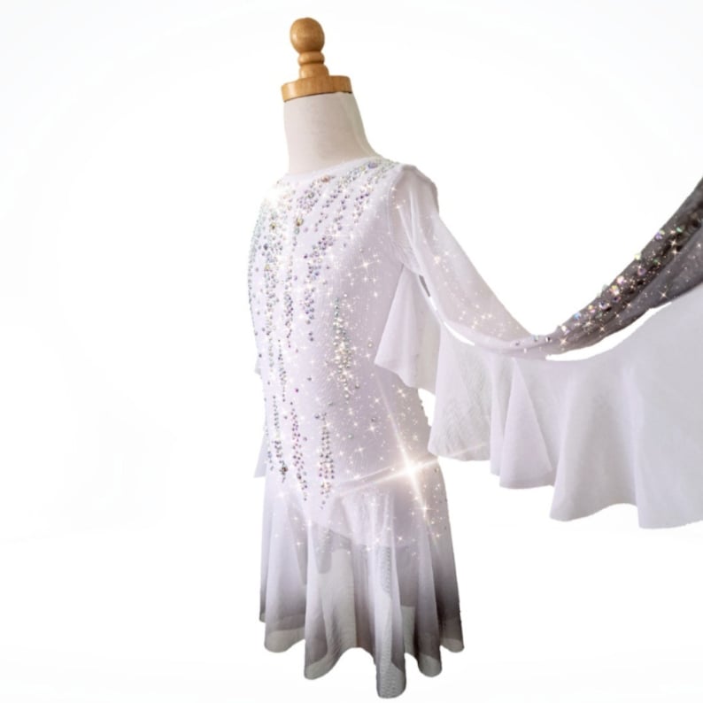 NEW Ombre figure skating dress, white ice skating dress, white figure skating dress, custom ice skate costume, white ice skating leotard image 5