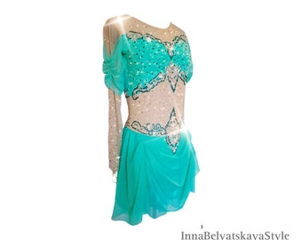 NEW Mint green Arabian ice skating dress, jasmine figure skating dress, Aladdin figure skate dress, green Arabian figure skating costume