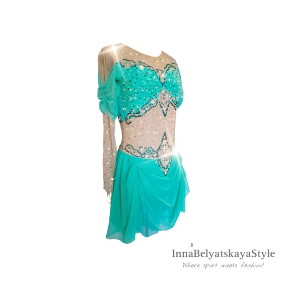 Mint Green Figure Skating Dress, "Aladdin" Jasmine Costume, Rhinestone  Embellished