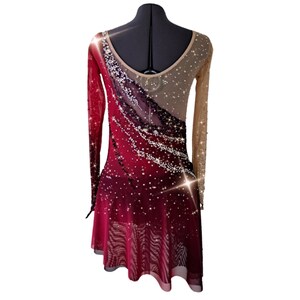 A new figure skating dress "Cherry" for for performances and competitions.The dress is made in the ombre technique and hand-painted with an airbrush from cherry red to maroon!  Back view
