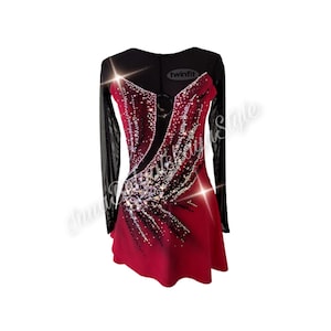 Ombre skating dress from red to black,black ice skating costume,red ice skating dress,dress,beautiful ice skating leotard