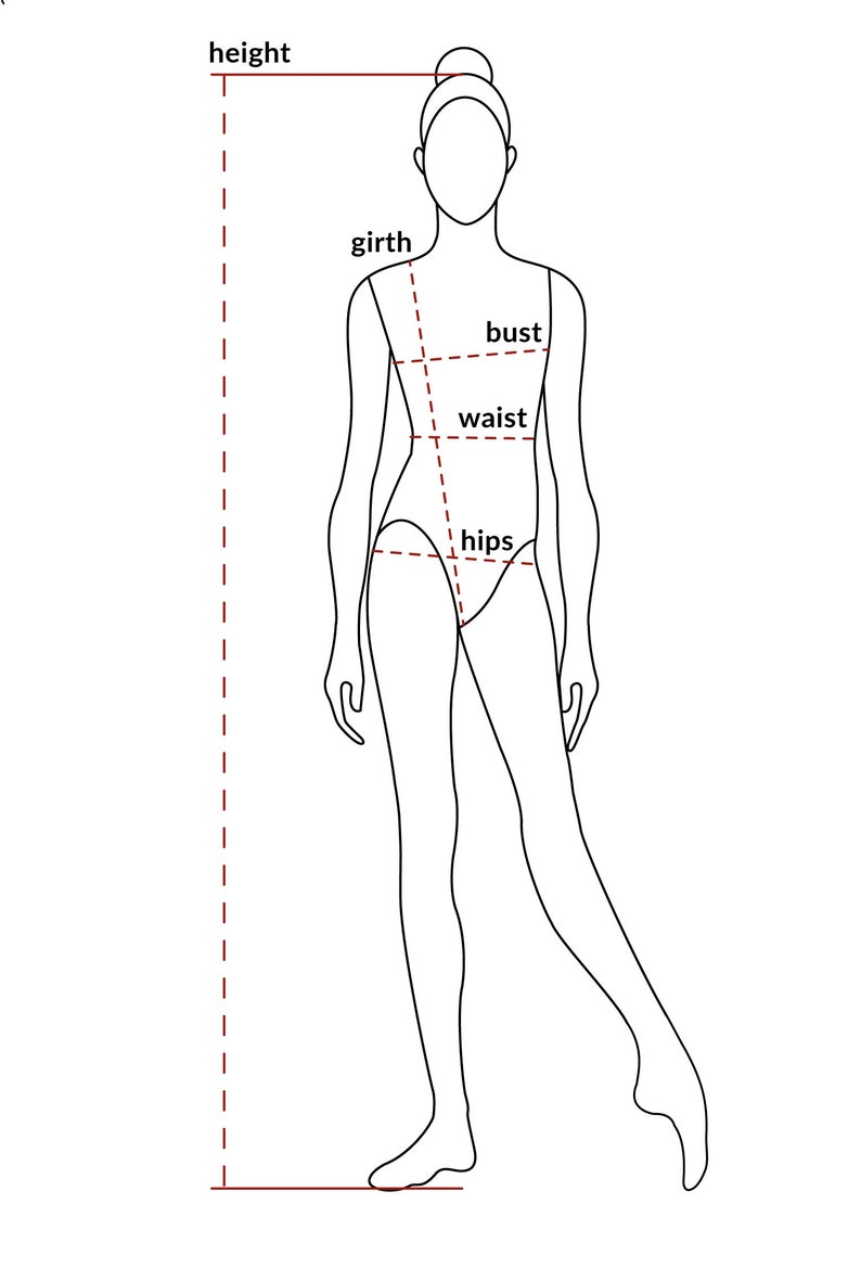 I need the following measurements: height,bust,waist,hips,girth.