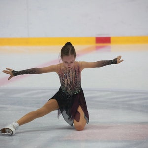 NEW figure skating dress &quot;Symphony&quot;, merlot ice skate dress, black figure skating dress, ombre from wine color to black,custom skate dress