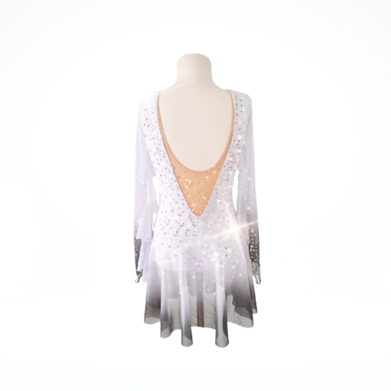 NEW Ombre figure skating dress, white ice skating dress, white figure skating dress, custom ice skate costume, white ice skating leotard image 6