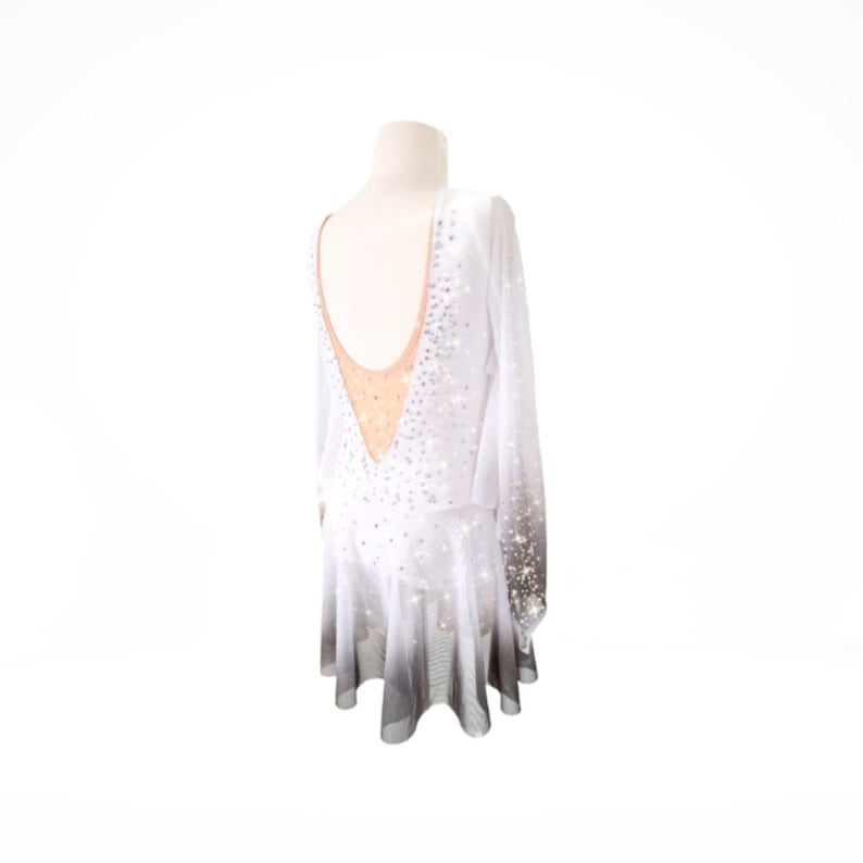 NEW Ombre figure skating dress, white ice skating dress, white figure skating dress, custom ice skate costume, white ice skating leotard image 7