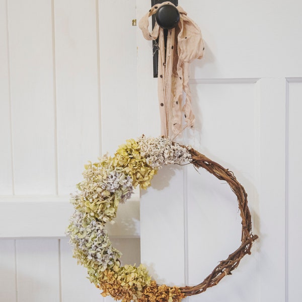 Hydrangea Wreath, dried hydrangea half wreath, real hydrangea wreath, moon wreath, wreath, home decor, halloween wreath, halloween sale