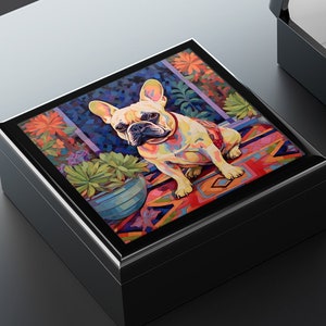 French Bulldog on Patio Scene Jewelry Keepsake Box