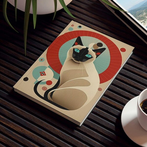 Siamese Cat Notebook - Modern - Cat Inspirations - Hard Backed Journal