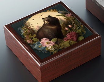 Vintage Bear Wooden Keepsake Jewelry Box