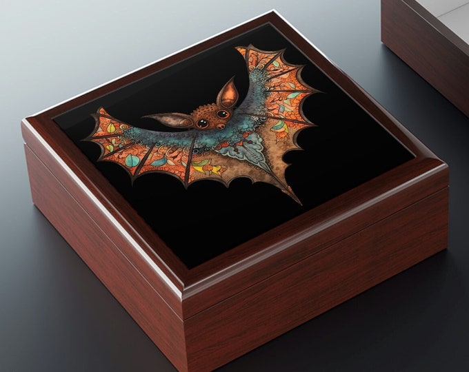 Cute Gothic Bat Design Wooden Keepsake Jewelry Box