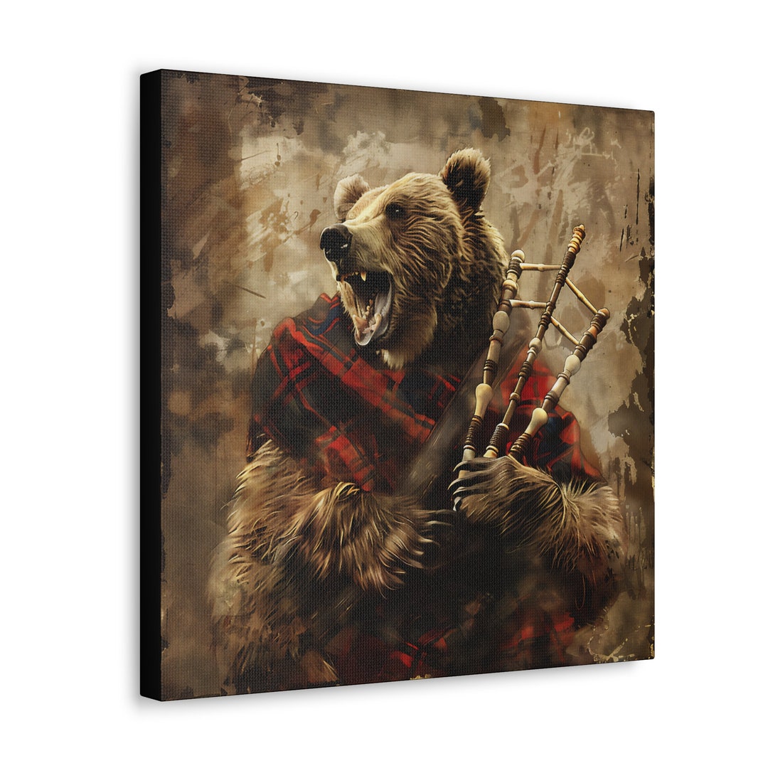 Grizzly Bear Playing the Bagpipes Canvas Art Print - Etsy