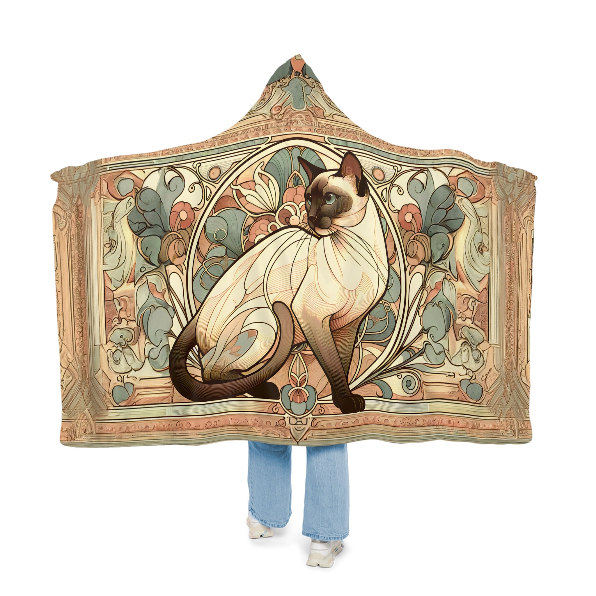 Art Nouveau Siamese Cat Hoodie Blanket Etsy