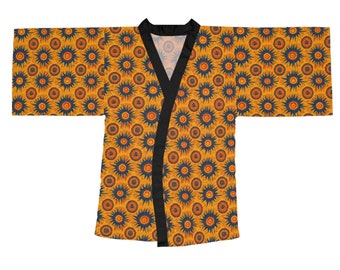 Folk Art Sun Pattern Long Sleeve Kimono Robe