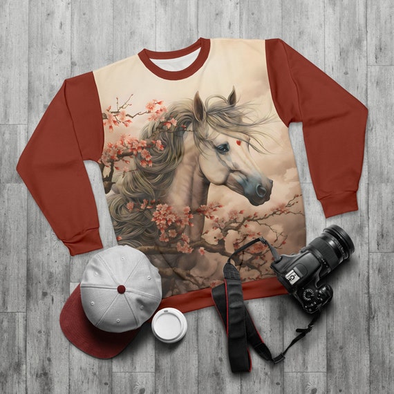 Cherry Blossom Horse Pullover Sweatshirt Etsy Australia