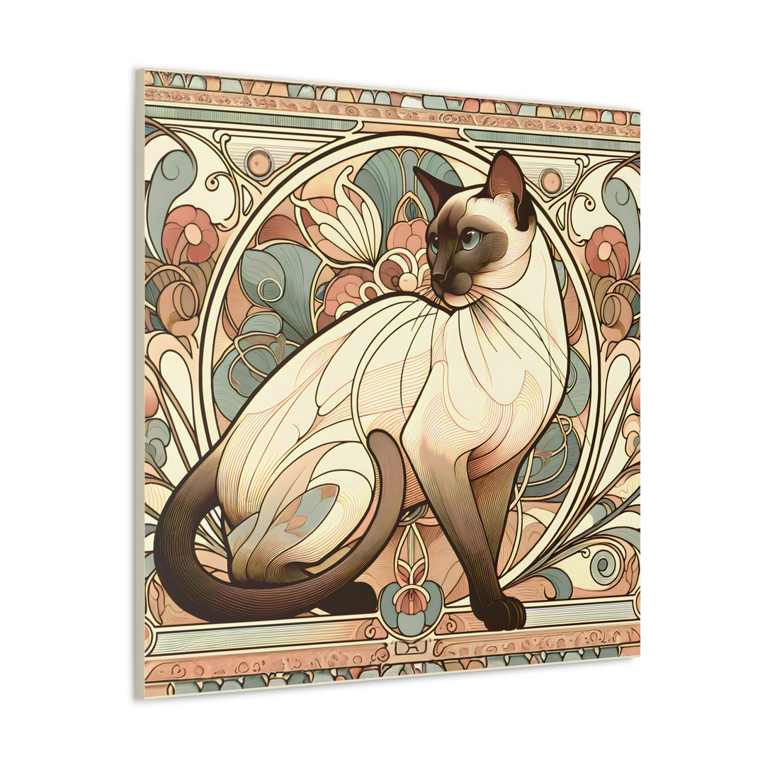 Art Nouveau Siamese Cat Wall Art on Canvas Unique Siamese Cat Gifts Etsy