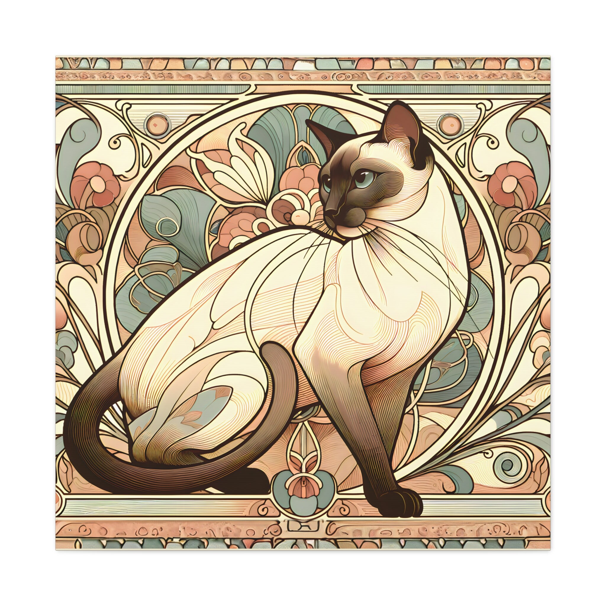 Art Nouveau Siamese Cat Wall Art on Canvas Unique Siamese Cat Gifts Etsy