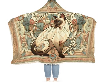 Art Nouveau Siamese Cat Hoodie Blanket