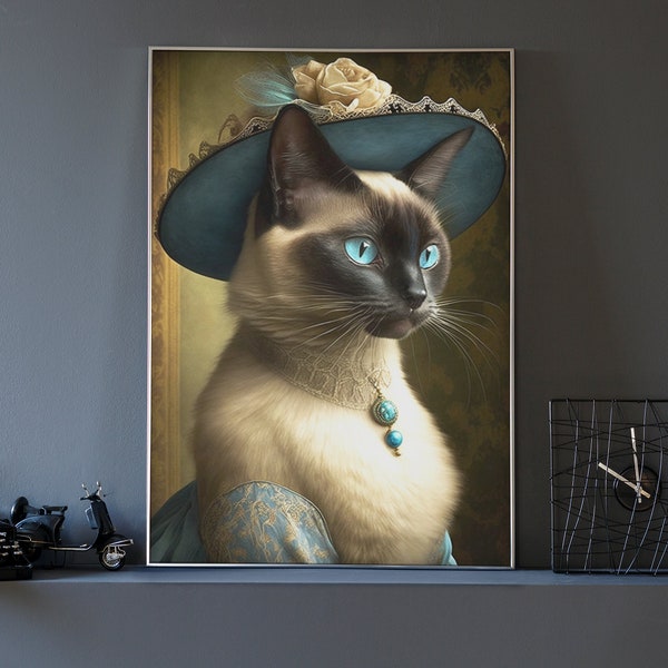 Victorian Siamese Cat Lady Vintage Print, Clipart, PNG, JPG, Printable Digital Download, Sublimation, Wall Art, Decor,