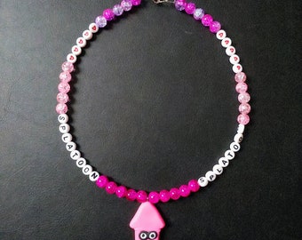 Splatoon Inkling Pink Beaded Necklace