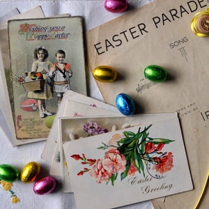 8 cartoline pasquali antiche/biglietti d'auguri vintage/effimeri di diario spazzatura/scarapbooking/artigianato/esposizione/scambio