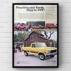 Vintage 1970s Ford Pick Up Truck Yellow Trucks 70s Car Magazine Page Ad Poster Print Wall Art Home Decor Retro Pickup Gift Original Mancave