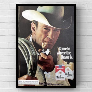 Vintage anni '70 Marlboro Cigarettes 70s Cowboy Western Magazine Page Ad Poster Carta Stampa Wall Art Home Decor Retro Regalo Originale Collezionabile