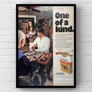 Sigarette Camel vintage anni '70, tabacco anni '70, pagina di rivista Camels, poster pubblicitario, stampa su carta, arte murale, arredamento per la casa, regalo retrò, originale da collezione