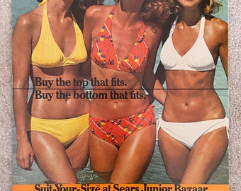 Traje de bano bikini vintage de los anos 70 ropa Sears anuncio de revista de los anos 70 poster impresion en papel arte de pared decoracion del hogar regalo retro coleccionable original