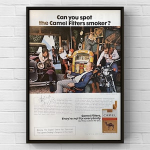Cartel publicitario vintage de cigarrillos Camel Tobacco de los años 70, impresión en papel, arte de pared, decoración del hogar, regalo retro, colección original, cueva del hombre.